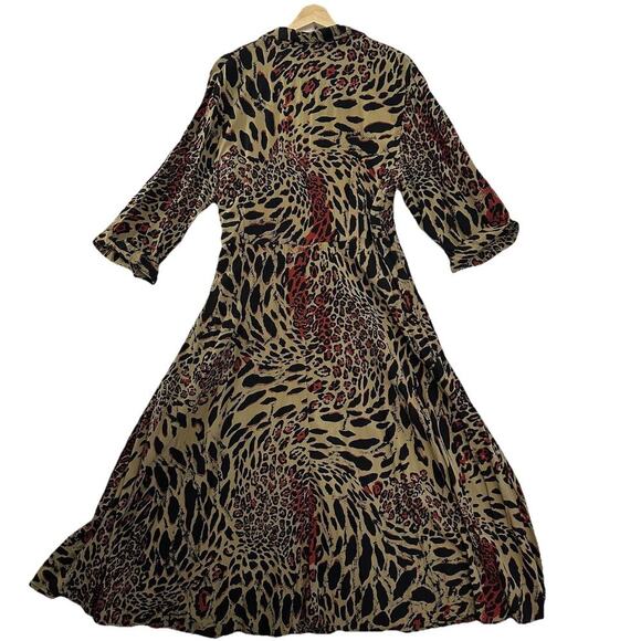 Go Fish Wrap Dress Womens XXL Animal Print Midi Rayon Mobwife Artsy Boho - Picture 6 of 13